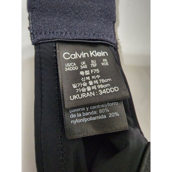 Calvin Klein Push Up Back Lightly Lined Bra Underwire Black Sz 34DDD QF 6617-001 - Picture 8 of 9